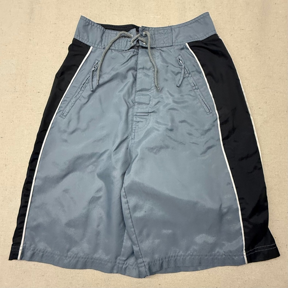 Maui and Sons Mens Board Shorts Grey Black Swim Trunks XL 18-20 Zipper Pockets